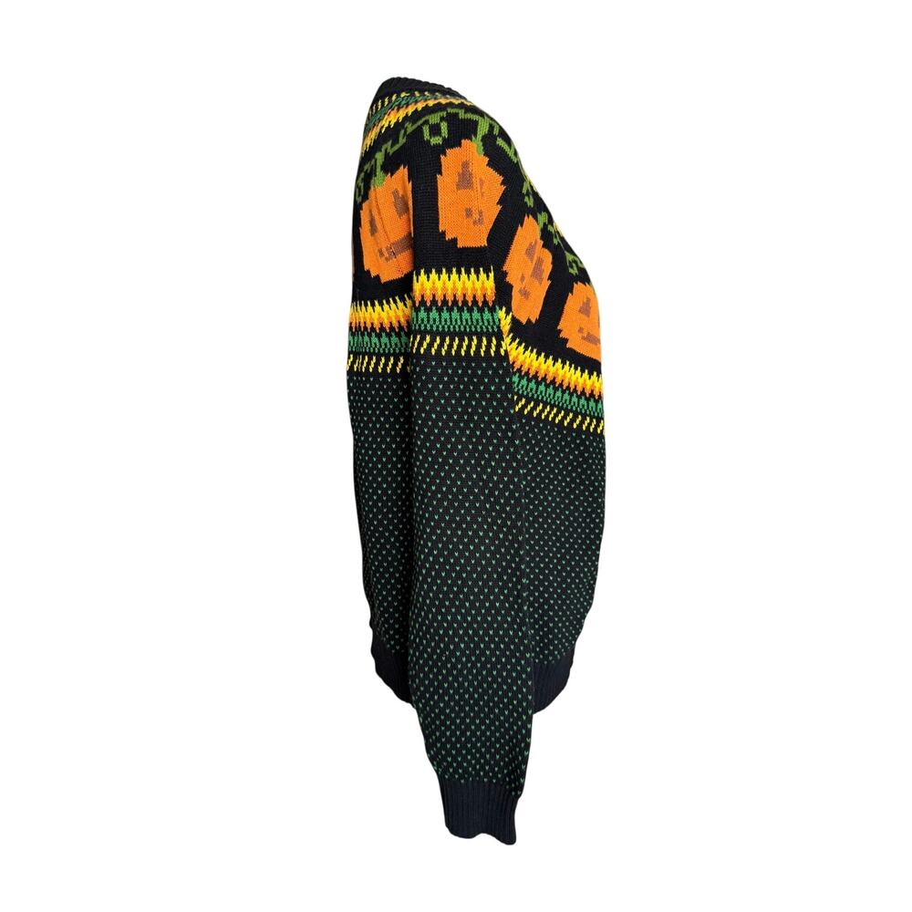 ModCloth Pumpkin Fair Isle Halloween Sweater Cardigan Pumpkin Sweater Medium - Picture 9 of 16